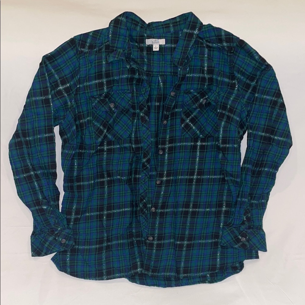 Croft & Barrow Blue and Green Relaxed Notched Collar Shirt